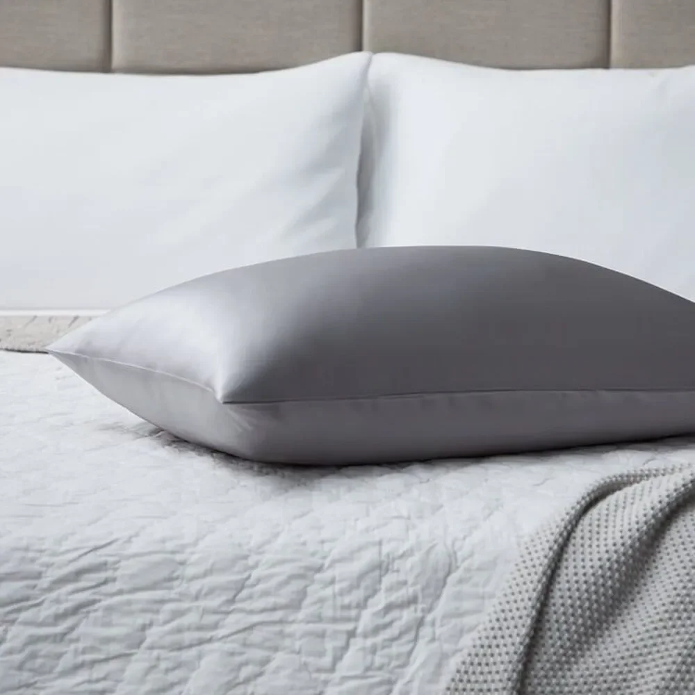 Silk Pillow Case Mulberry Silk Satin Pillow Sham Oeko-Tex Gray/Slvr Sz STD/Queen